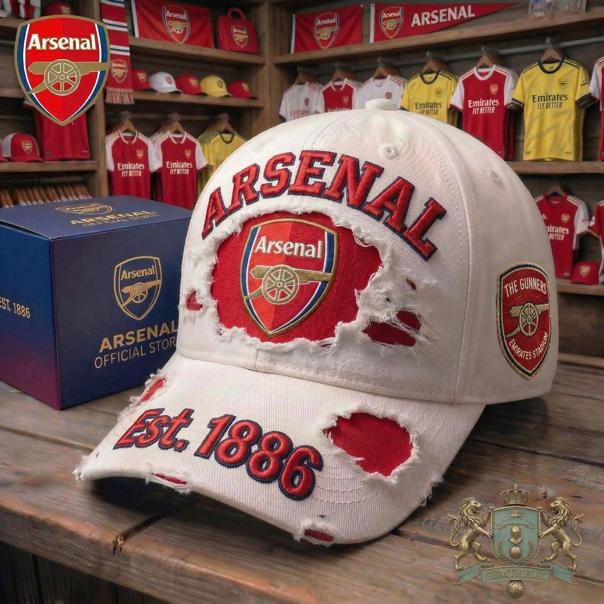 Arsenal Est 1886 The Gunners Distressed Baseball Cap - Front View