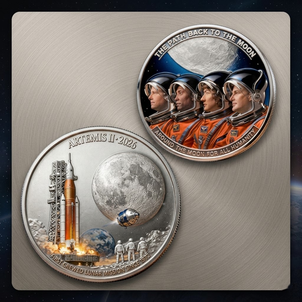 Artemis II 2026 First Crewed Lunar Mission Since 1972 Commemorative Coin - Front View
