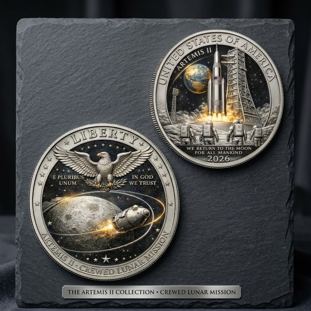 Artemis II Crewed Lunar Mission 2026 Commemorative Coin - Front View