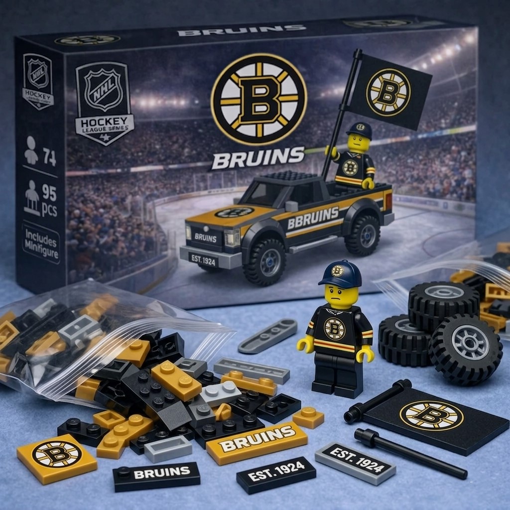 Boston Bruins EST 1924 Building Blocks Truck Set - Detail View