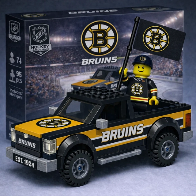 Boston Bruins EST 1924 Building Blocks Truck Set - Front View