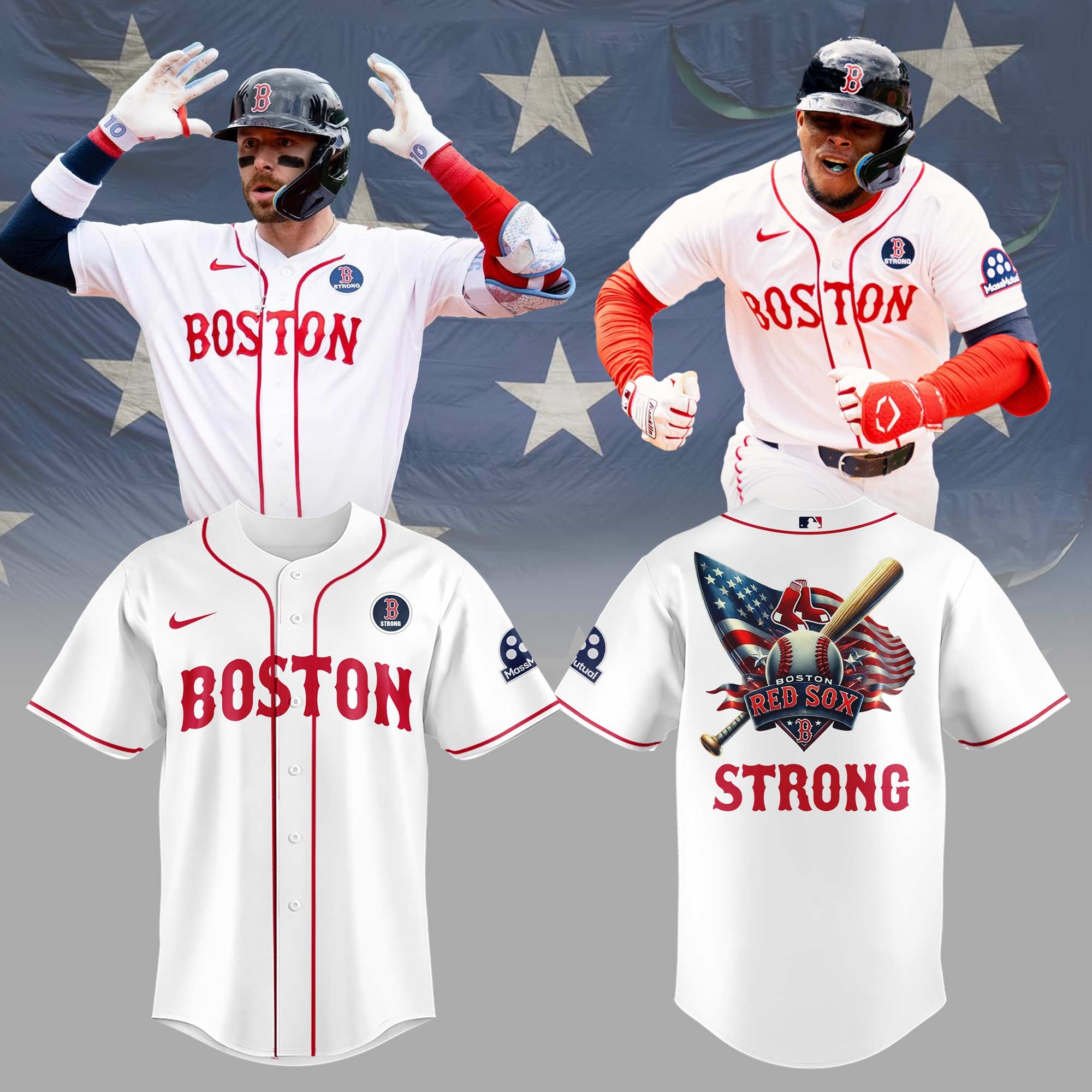 Boston Red Sox Boston Strong American Flag Baseball Jersey - Front View