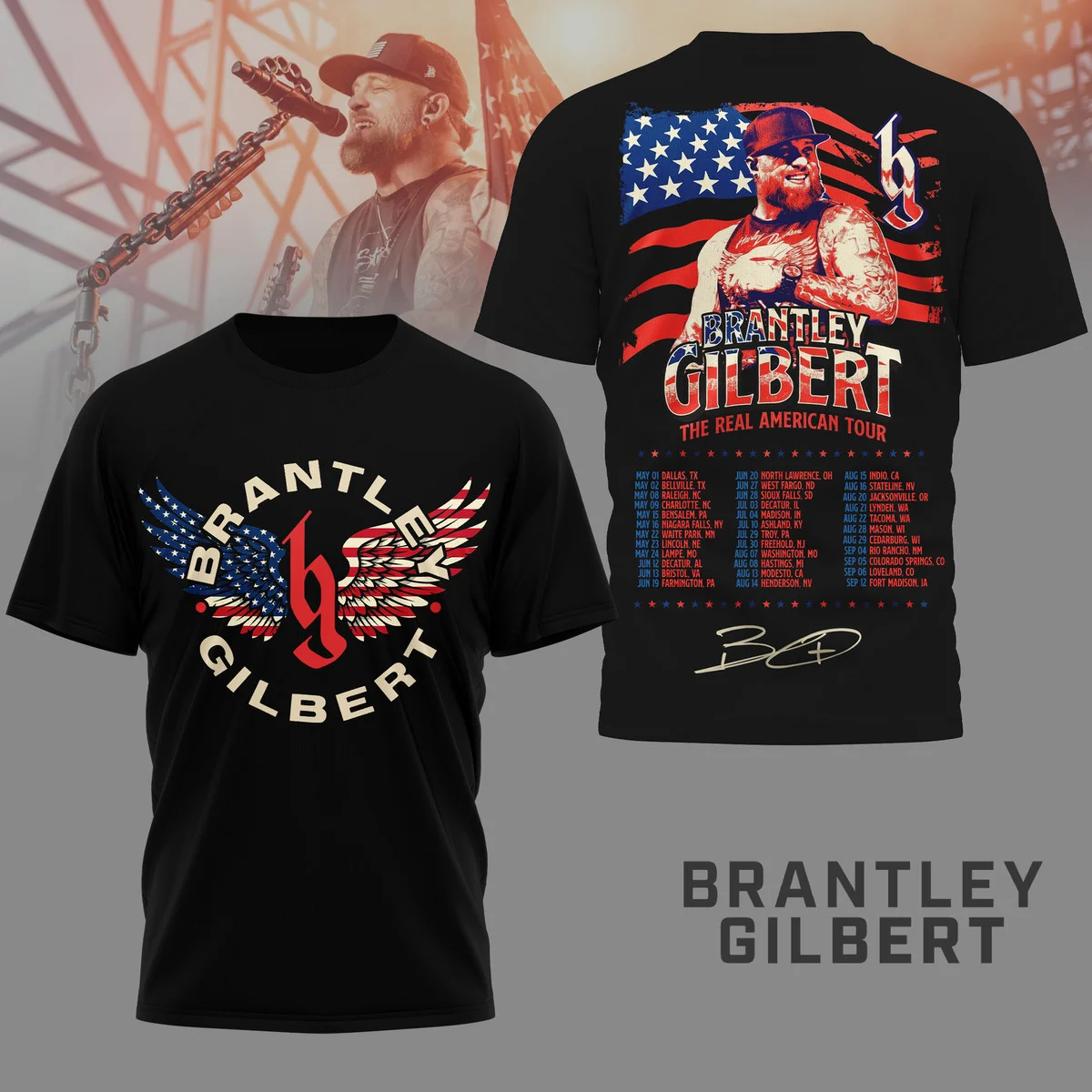 Brantley Gilbert The Real American Tour T-Shirt - Front View