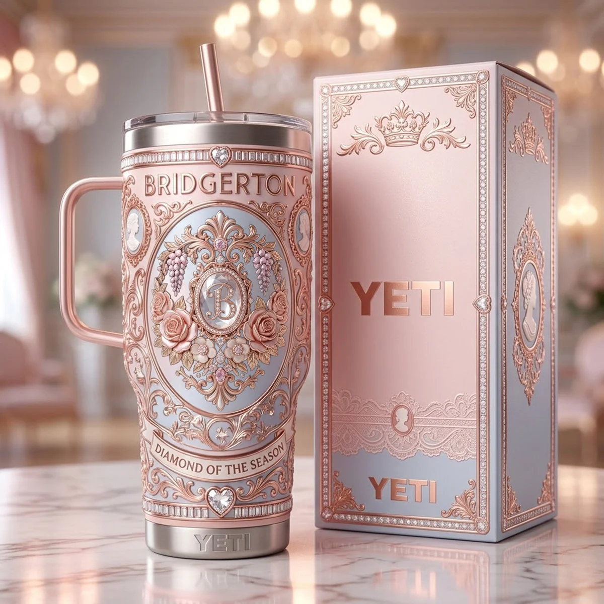 Bridgerton 3D YETI Tumbler - Front View