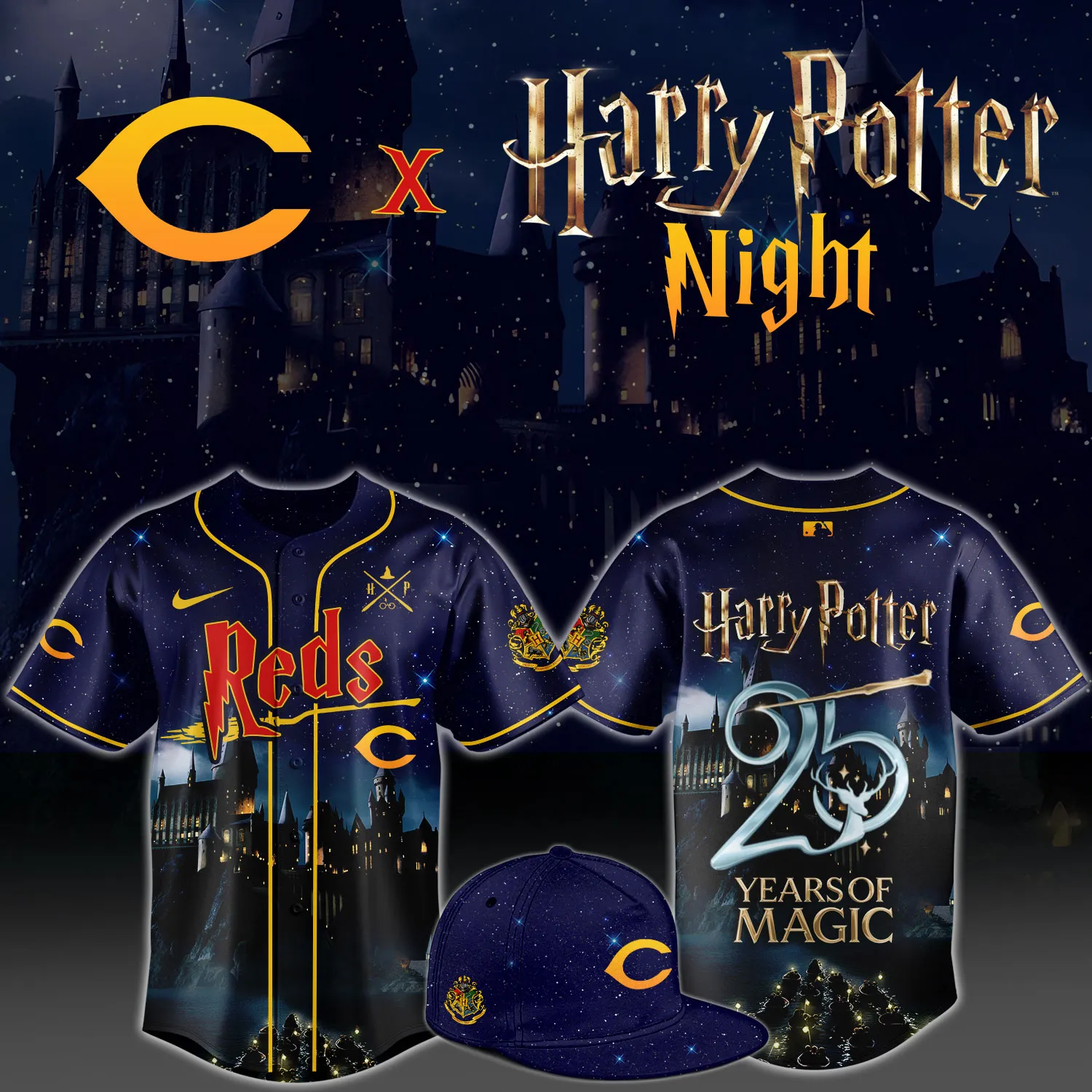 Cincinnati Reds Harry Potter Night 25 Years Of Magic Baseball Jersey - Front View