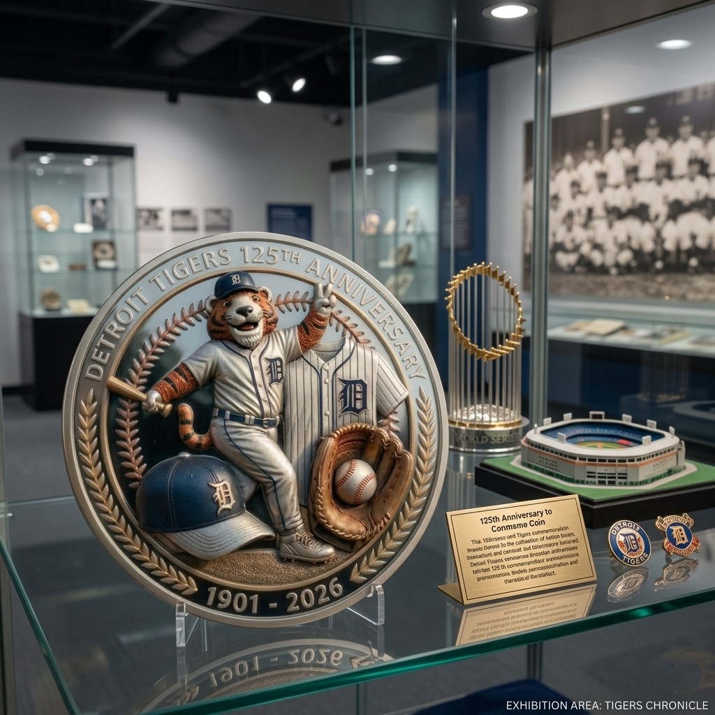 Detroit Tigers 125th Anniversary Commemorative Coin - Detail View