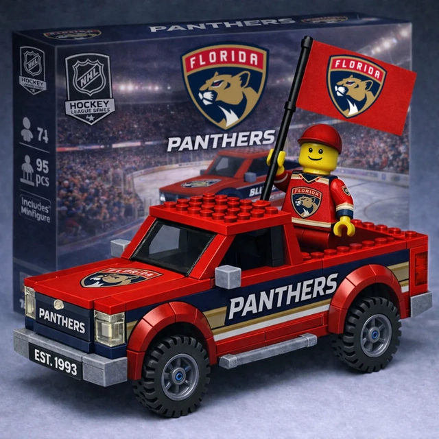 Florida Panthers Est 1993 NHL Hockey League Series Pickup Truck Building Blocks Set - Front View