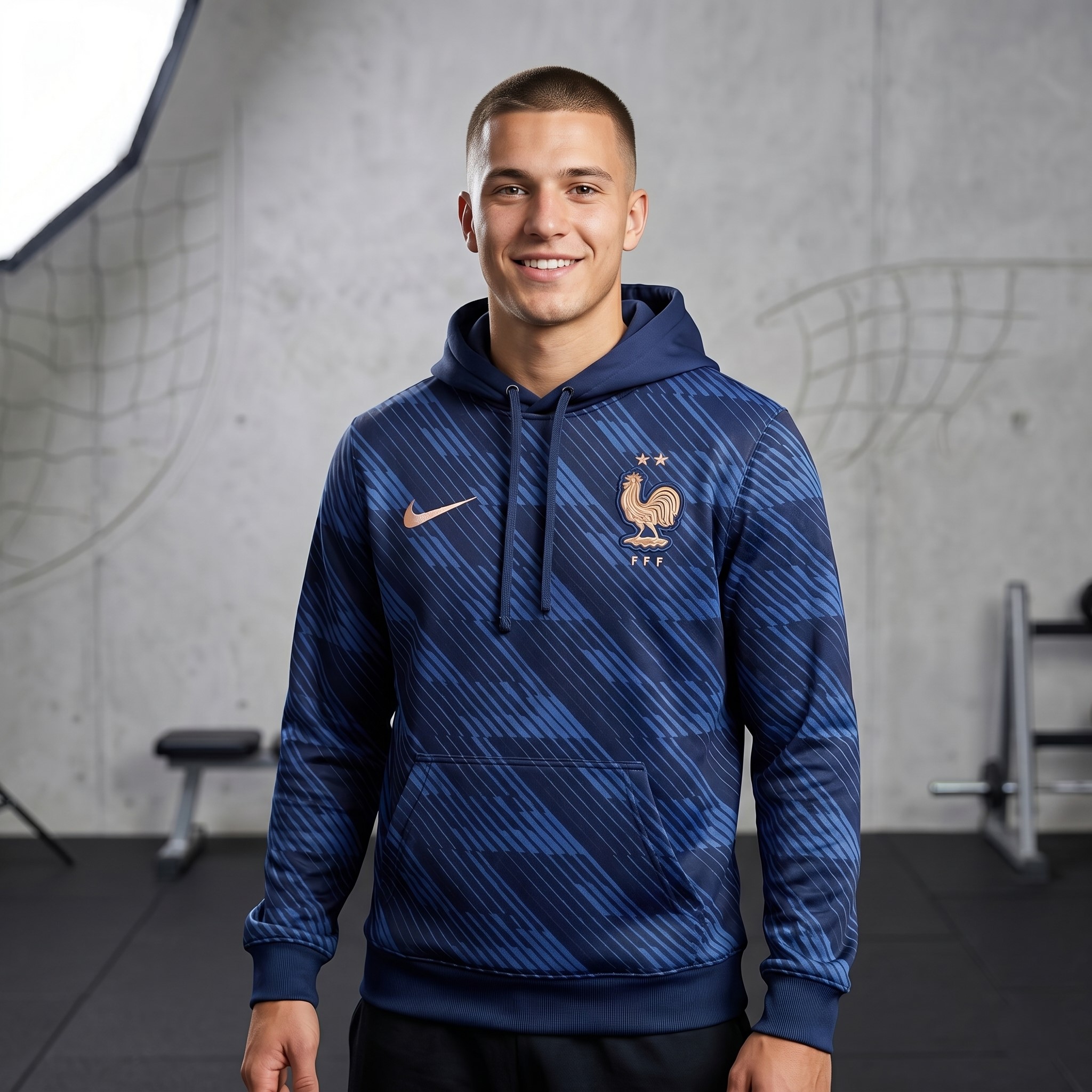 France Football Team Two Stars Graphic Pattern Hoodie - Front View