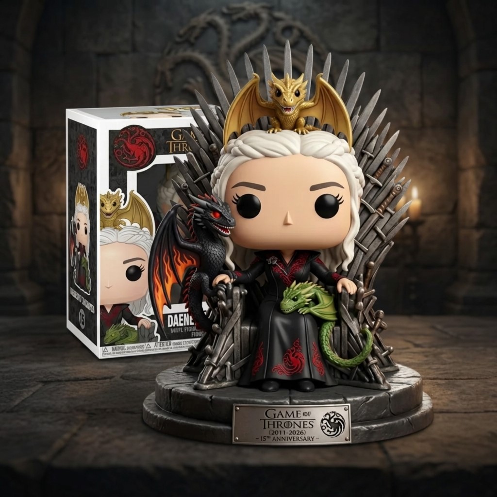 Game Of Thrones Daenerys Targaryen on Iron Throne with Dragons 15th Anniversary Funko Pop - Front View