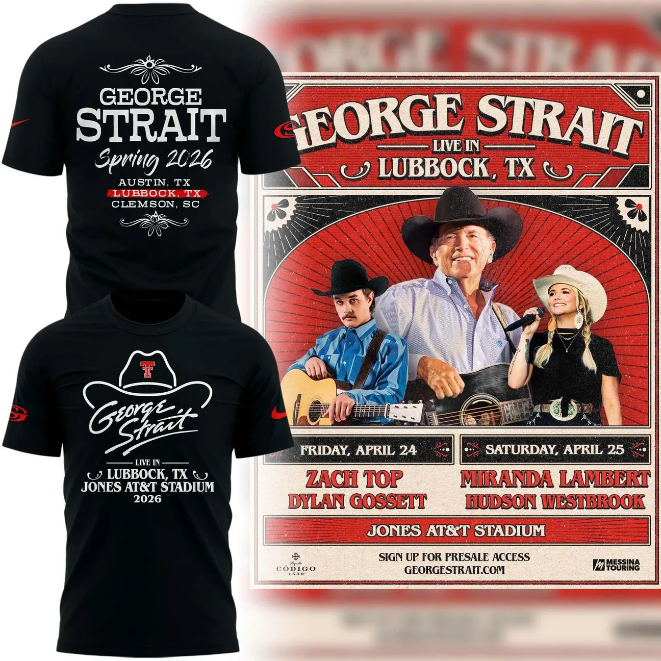 George Strait Live In Lubbock TX Jones AT&T Stadium 2026 T-Shirt - Front View