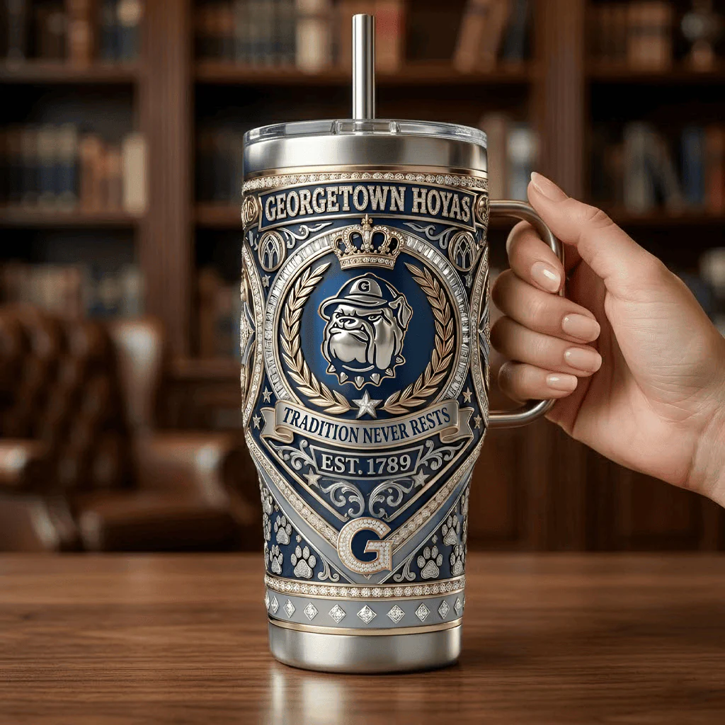 Georgetown Hoyas Tradition Never Rests Est 1789 Tumbler - Detail View