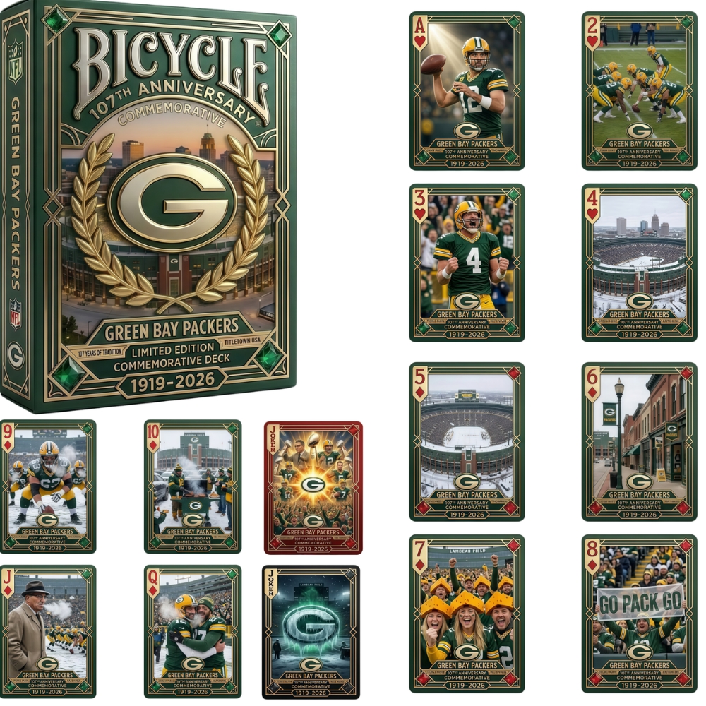 Green Bay Packers 107th Anniversary Playing Cards - Front View