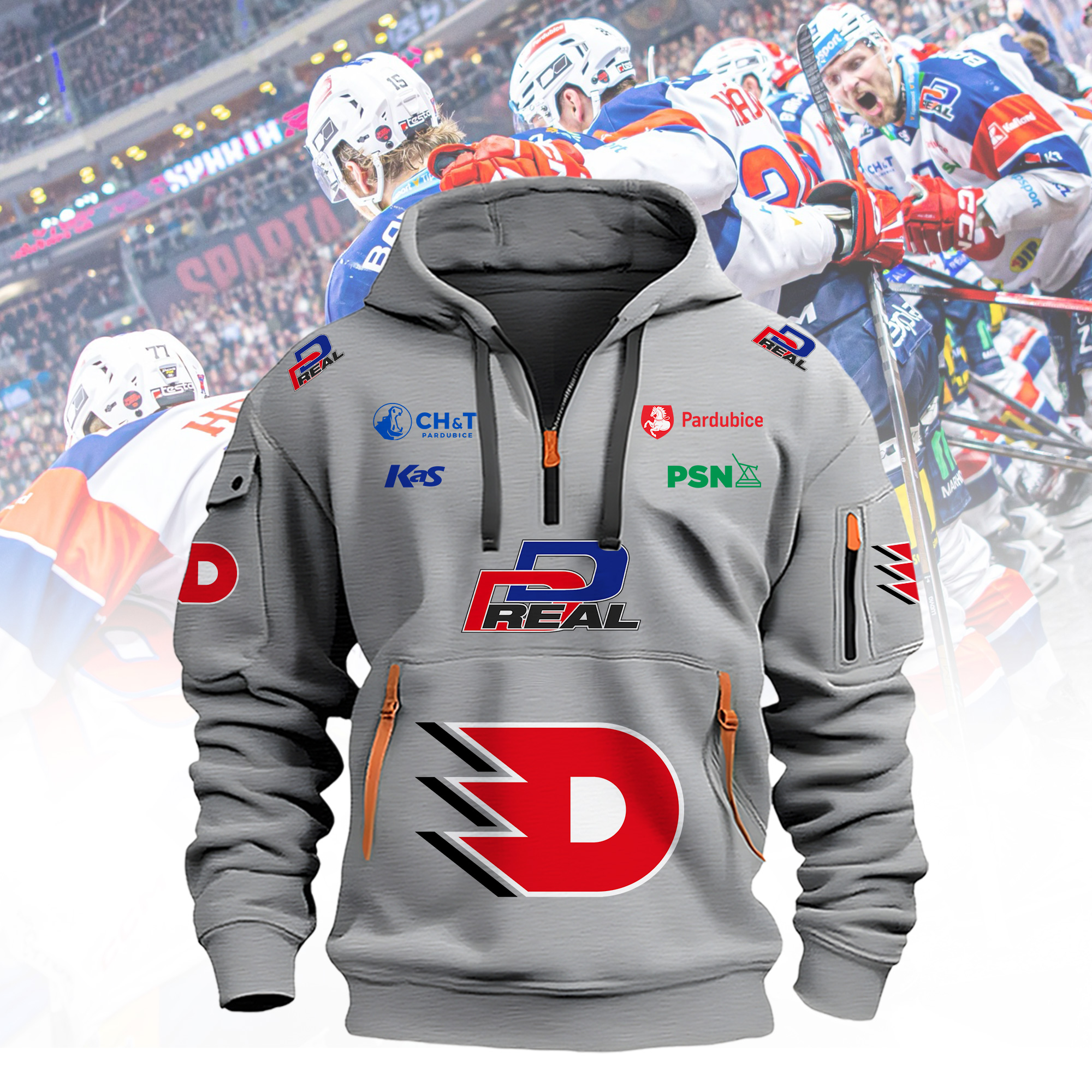 HC Dynamo Pardubice P REAL Sponsors 3D Quarter-Zip Hoodie - Detail View