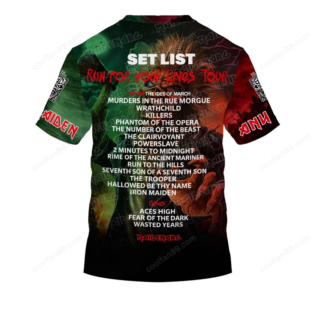 Iron Maiden Run For Your Lives Tour 2026 3D T-Shirt - Front View