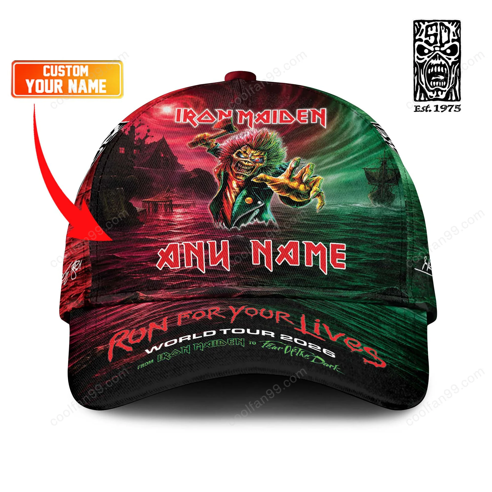 Iron Maiden Run For Your Lives World Tour 2026 Baseball Cap - Front View
