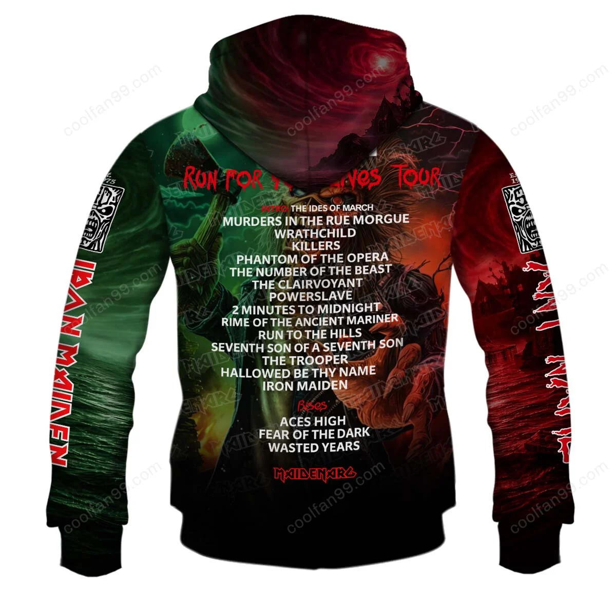 Iron Maiden Run For Your Lives World Tour 2026 3D Hoodie - Detail View