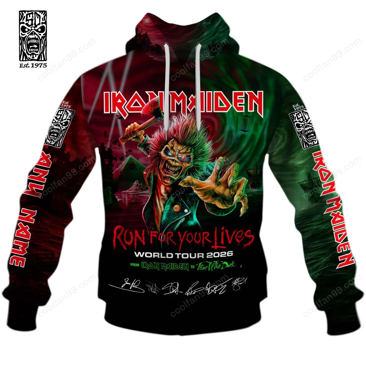 Iron Maiden Run For Your Lives World Tour 2026 3D Hoodie - Front View