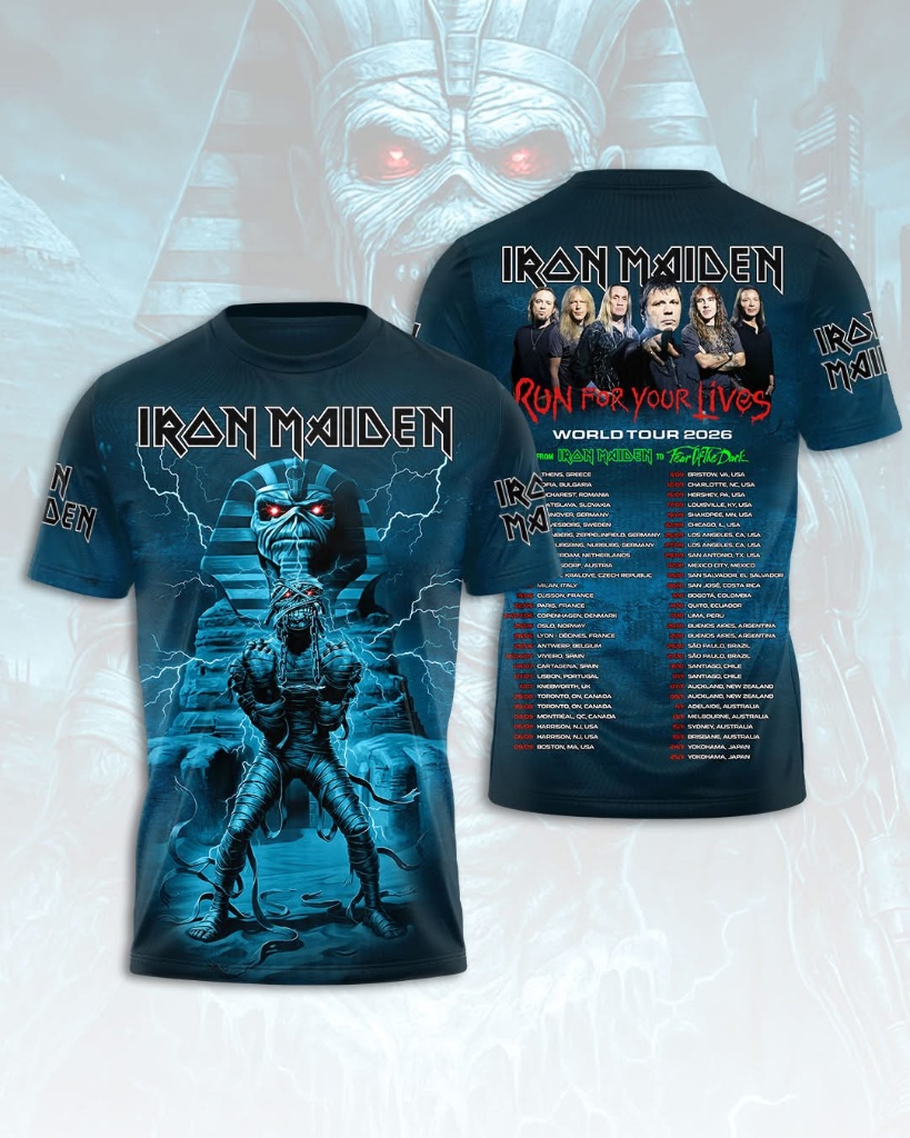 Iron Maiden Run For Your Lives World Tour 2026 T-Shirt - Front View