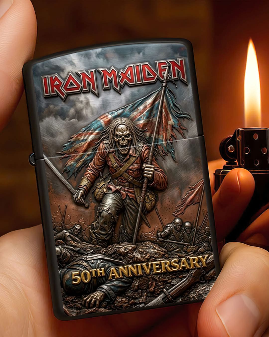 Iron Maiden The Trooper 50th Anniversary Lighter - Front View