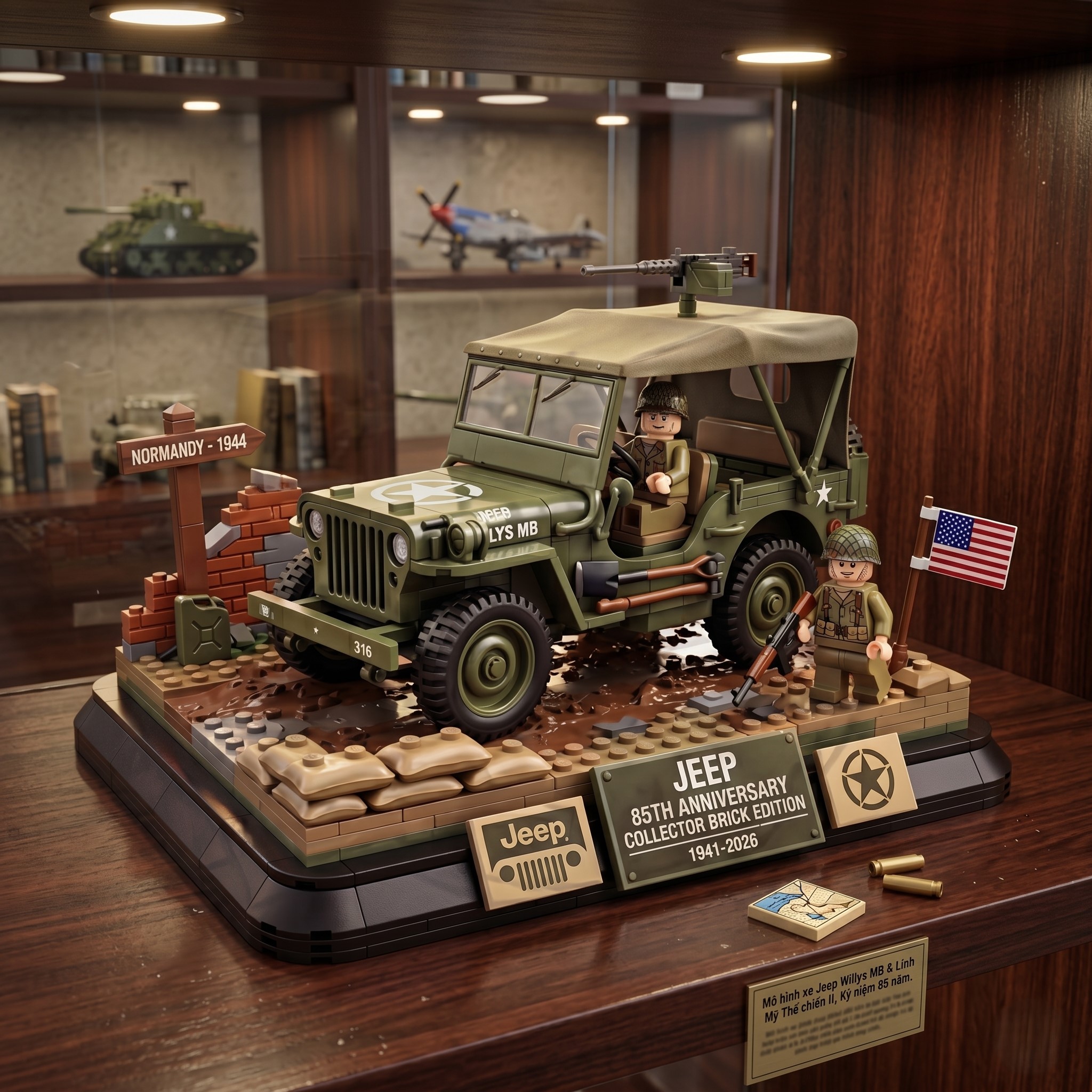 Jeep Willys MB 85th Anniversary Normandy 1944 Collector Brick Set - Detail View