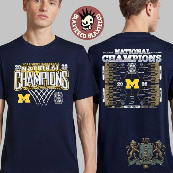 Michigan Wolverines 2026 NCAA Men's Basketball National Champions Bracket T-Shirt - Front View