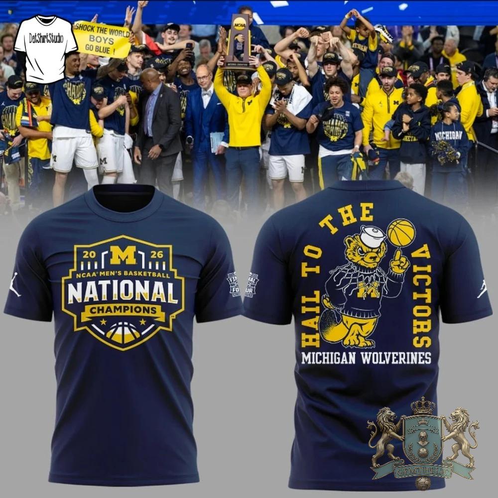 Michigan Wolverines 2026 NCAA Men's Basketball National Champions T-Shirt - Front View