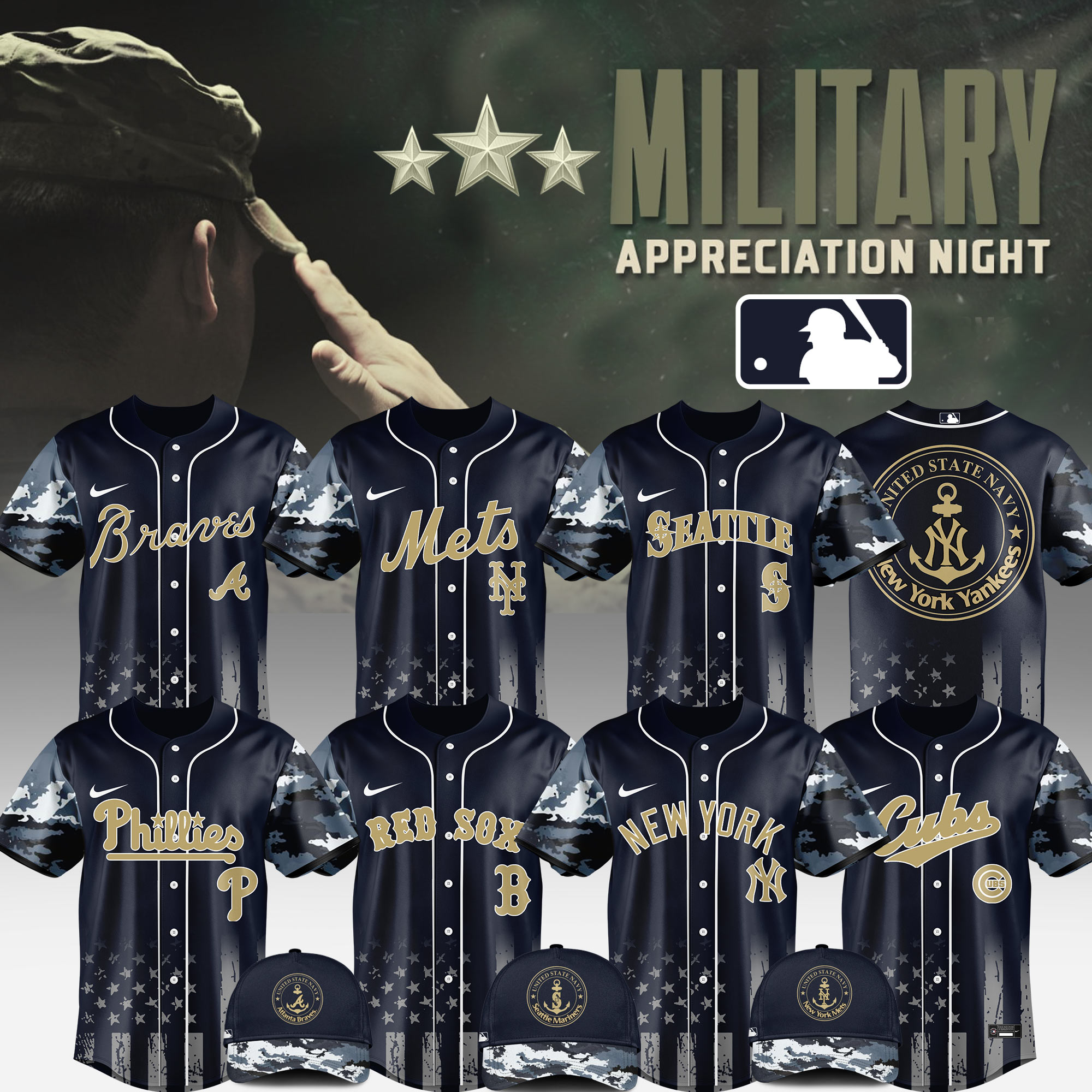 MLB US Navy Military Appreciation Night Baseball Jersey - Front View