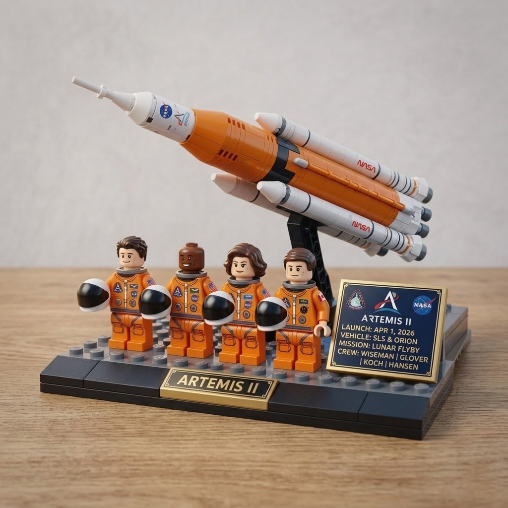 NASA Artemis II Mission Crew LEGO Display Set - Front View