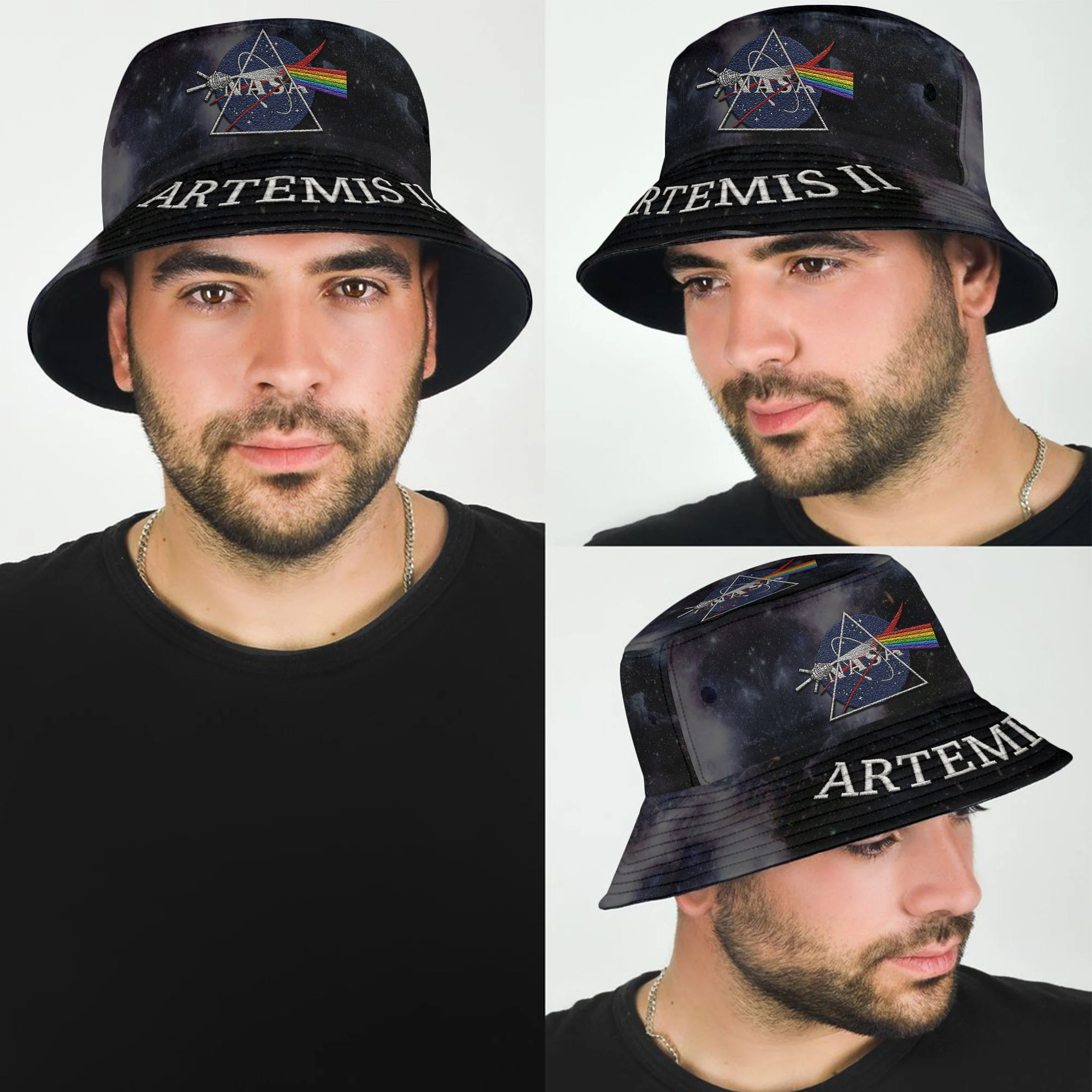 NASA Artemis II Pink Floyd The Dark Side Of The Moon Bucket Hat - Detail View