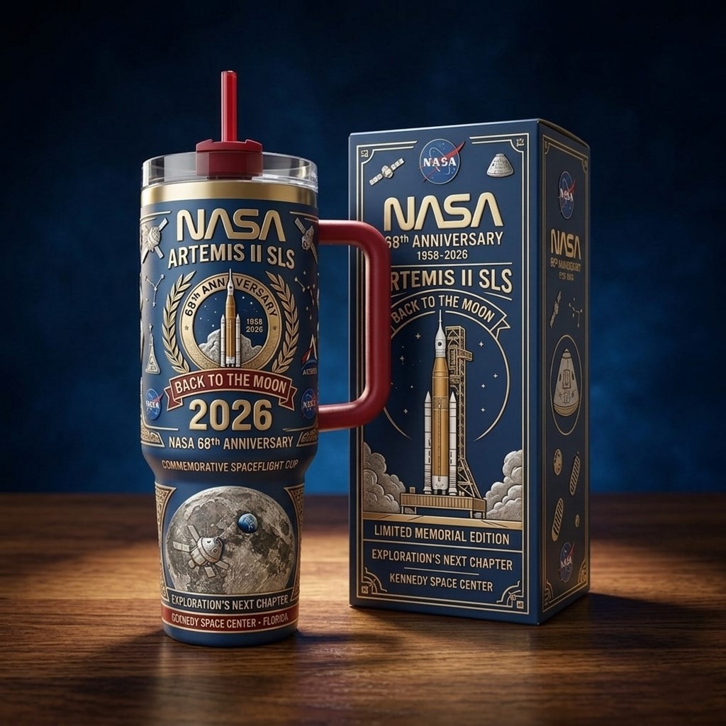 NASA Artemis II SLS 68th Anniversary Back To The Moon 2026 Tumbler With Handle - Front View