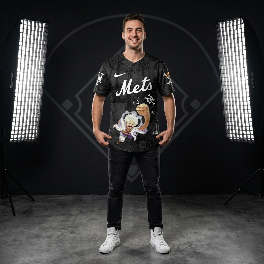 New York Mets One Piece Luffy Gear 5 Yamato Baseball Jersey - Front View