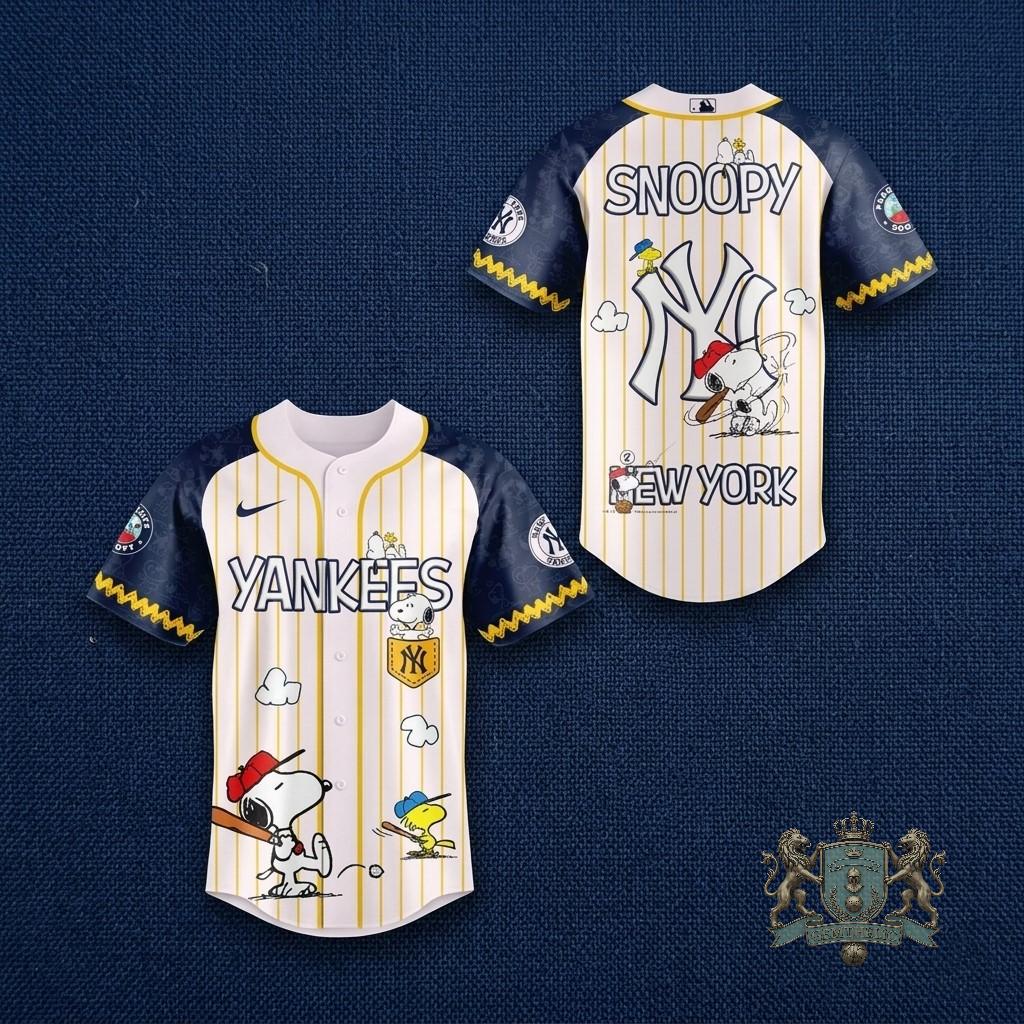 New York Yankees Snoopy Woodstock Baseball Jersey - Front View