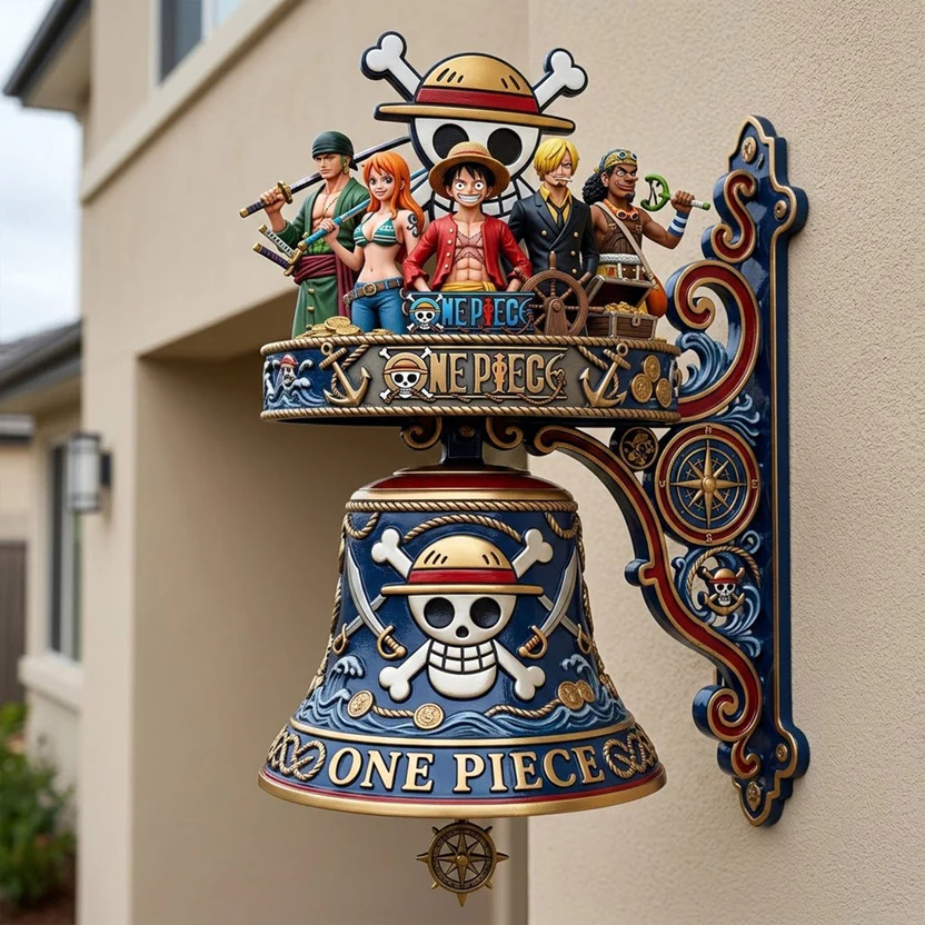 One Piece Straw Hat Pirates Crew Wall Mounted Bell - Front View