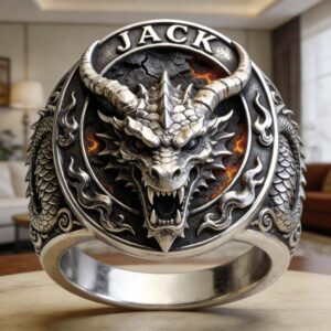 Personalized Name JACK Viking Dragon Ring