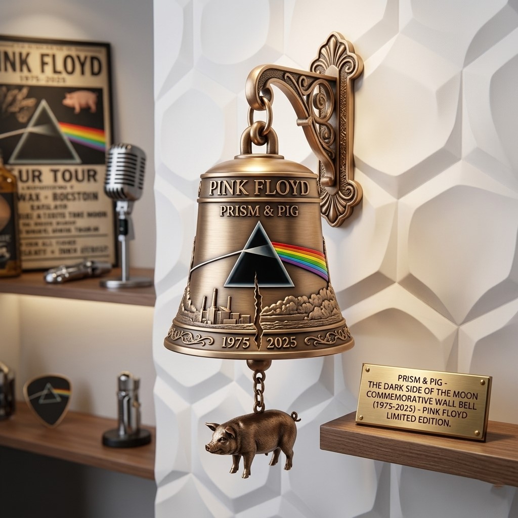 Pink Floyd Prism & Pig The Dark Side of the Moon Commemorative 1975-2025 Wall Bell - Front View