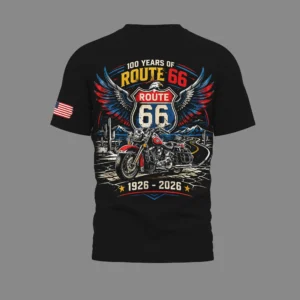 Route 66 Road Trip Motorcycle Team 100 Years Anniversary 1926-2026 T-Shirt