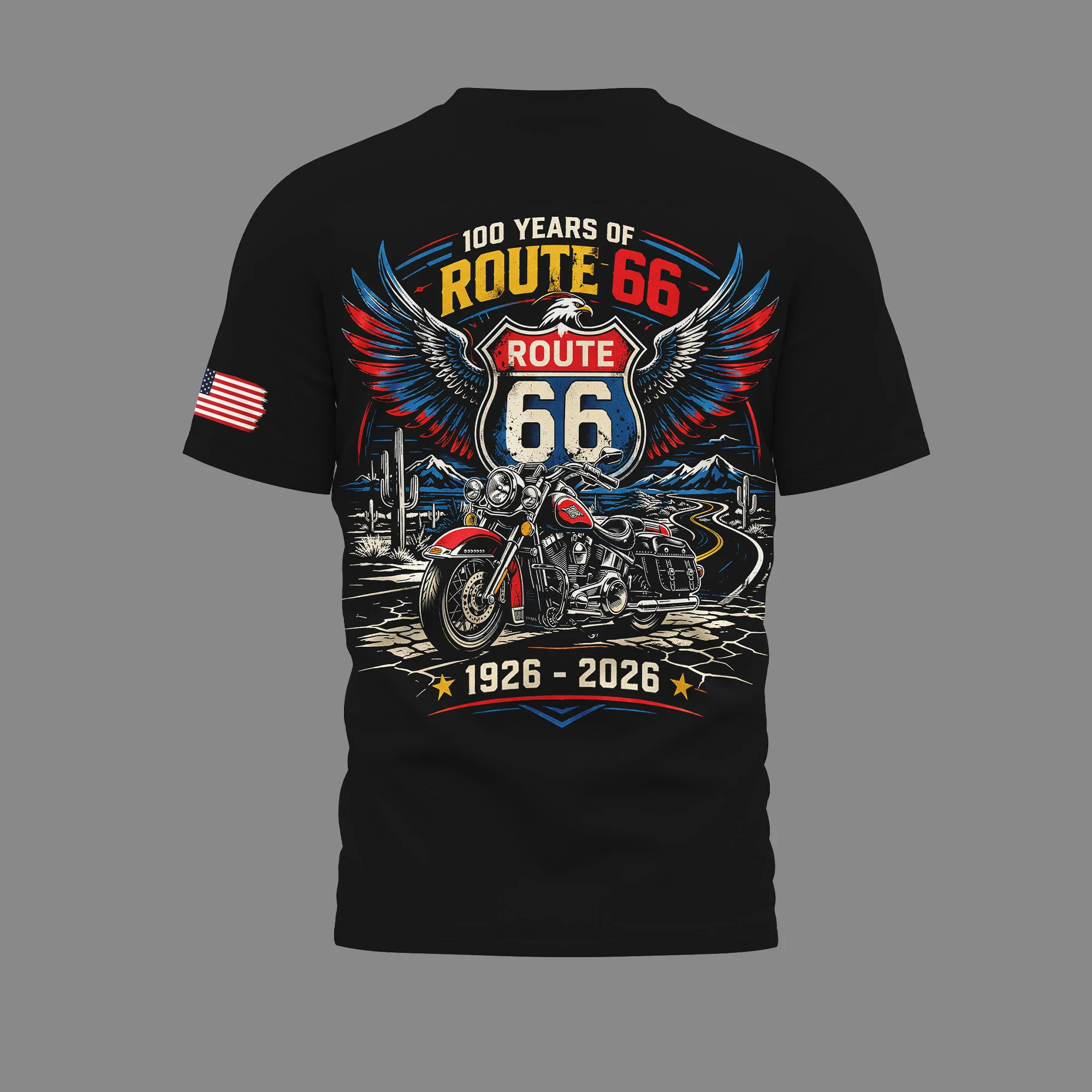 Route 66 Road Trip Motorcycle Team 100 Years Anniversary 1926-2026 T-Shirt