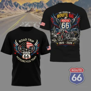 Route 66 Road Trip Motorcycle Team 100 Years Anniversary 1926-2026 T-Shirt