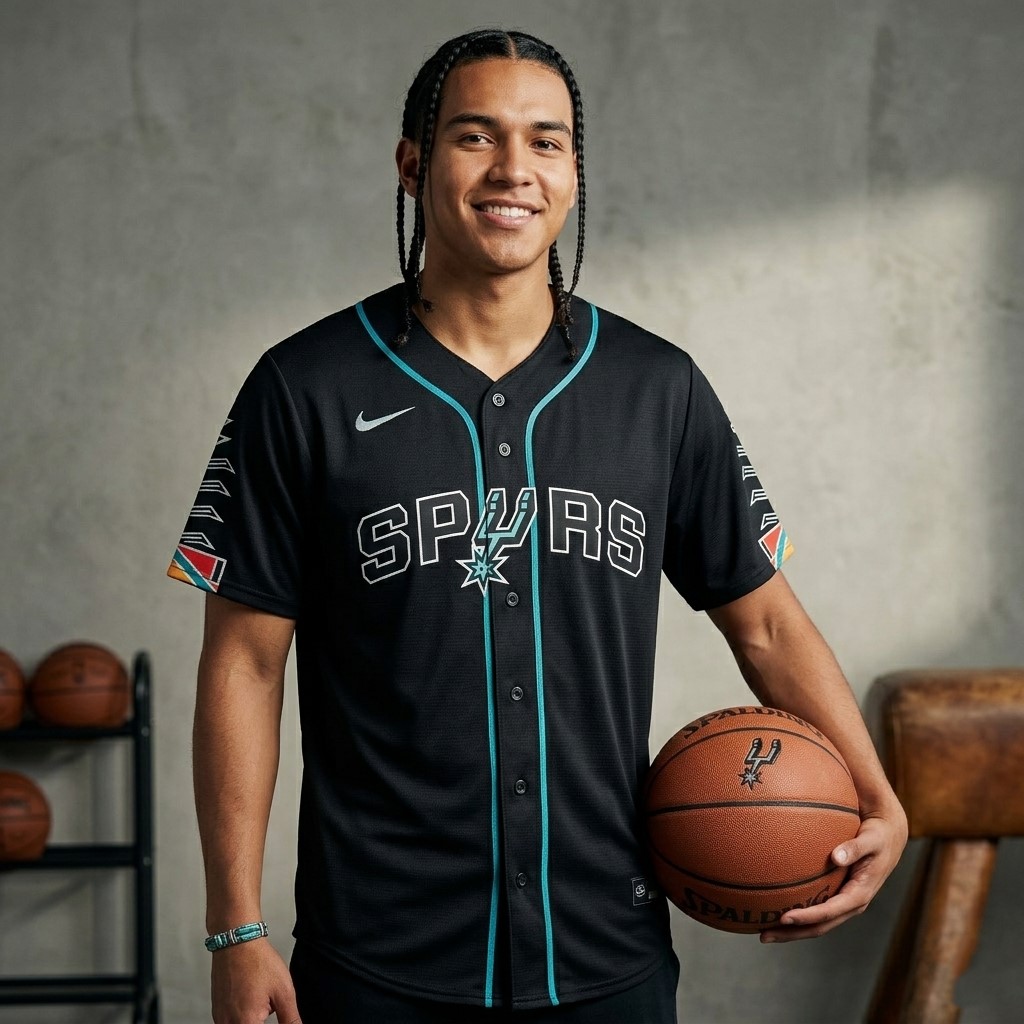 San Antonio Spurs Native American Heritage Night Sacred Like Me Baseball Jersey - Detail View