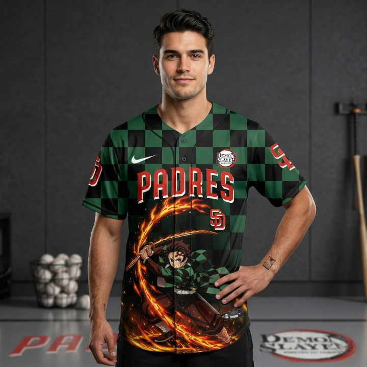 San Diego Padres Demon Slayer Anime Baseball Jersey - Detail View