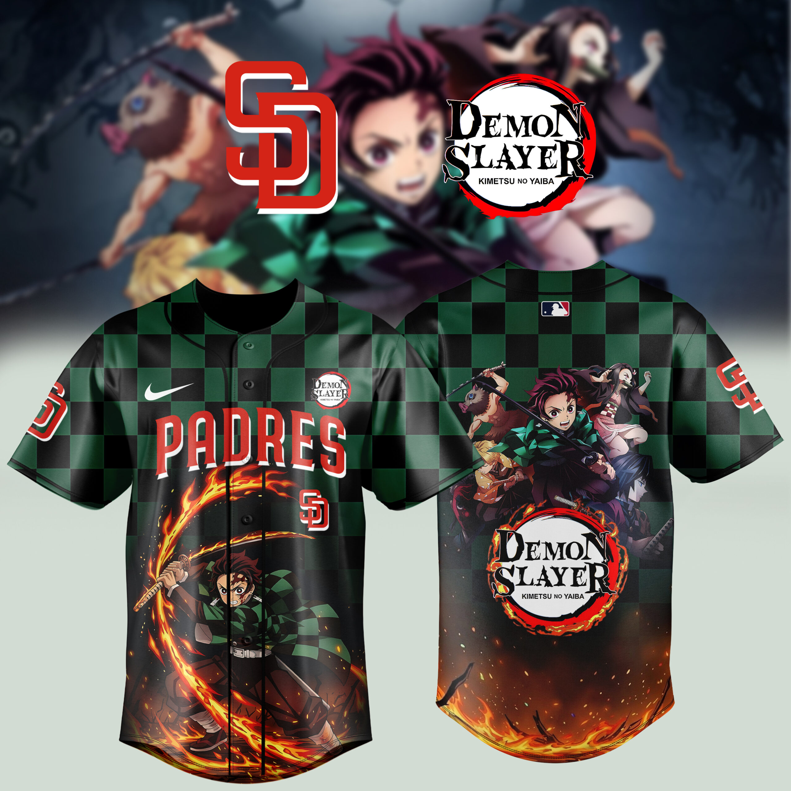 San Diego Padres Demon Slayer Anime Baseball Jersey - Front View