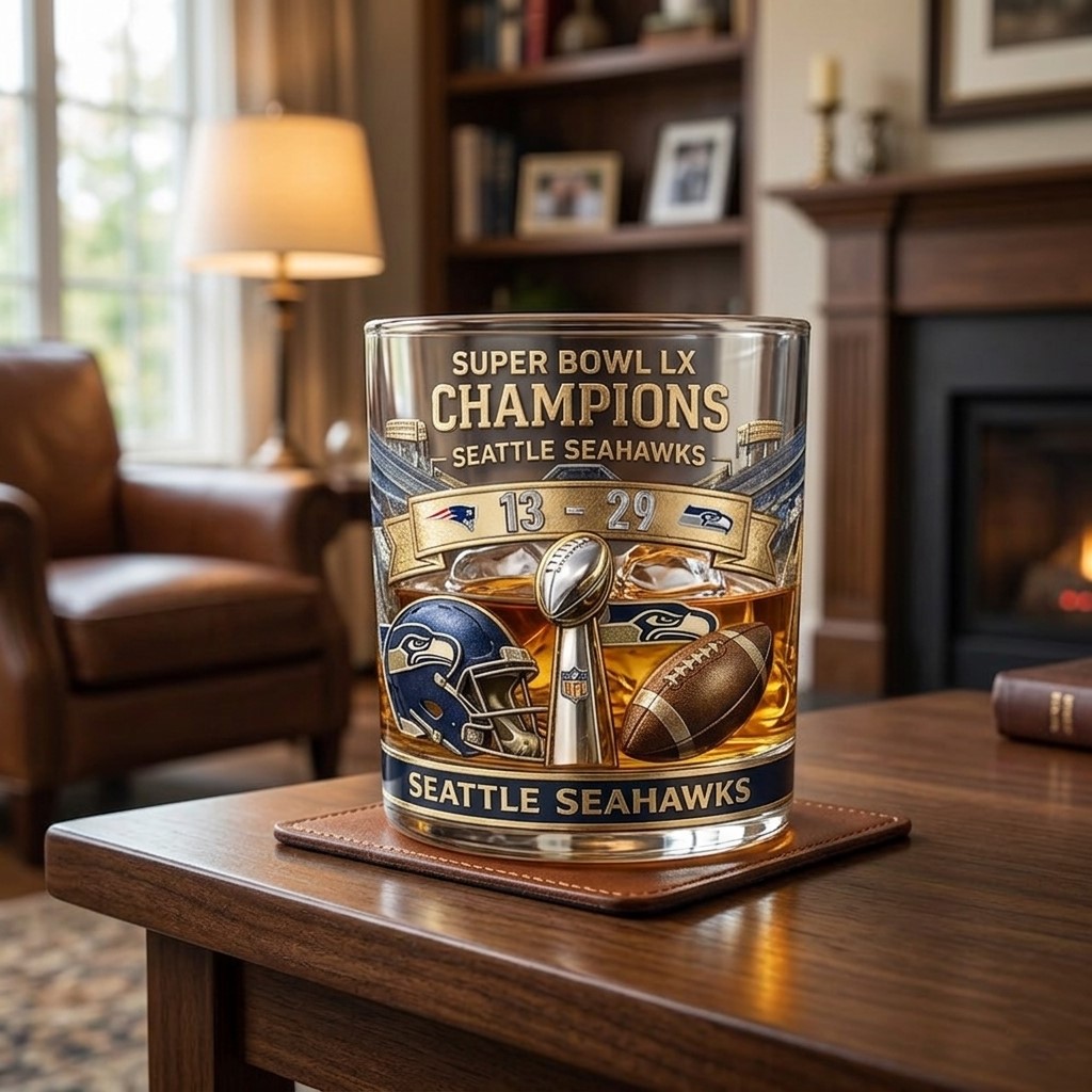 Seattle Seahawks Super Bowl LX Champions Whiskey Glass - Detail View