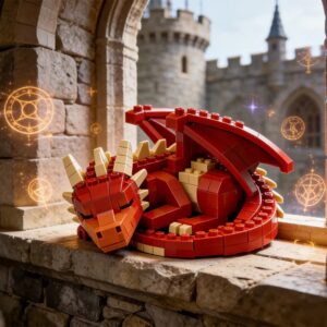 Sleeping Magical Red Dragon Building Block Set