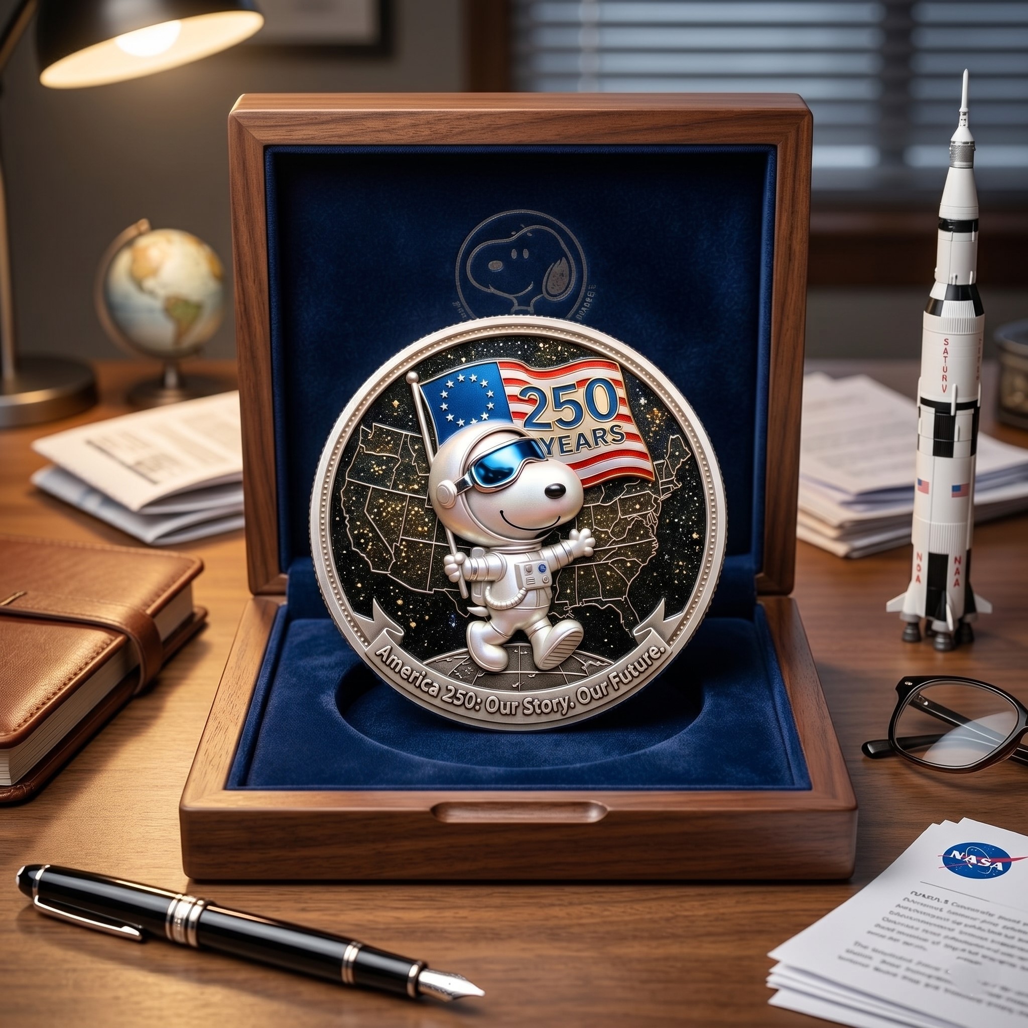 Snoopy America 250 Years Astronaut Commemorative Coin - Detail View