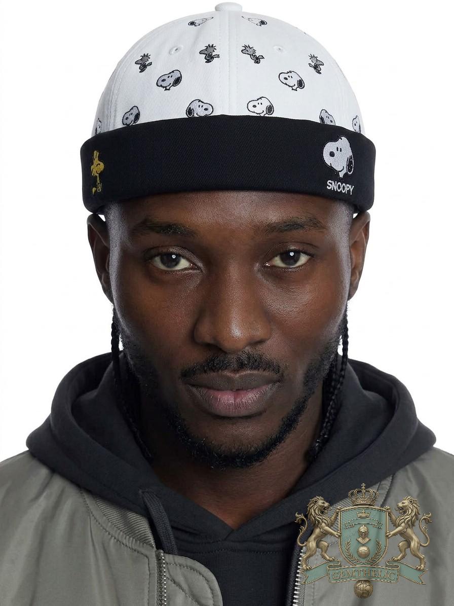 Snoopy and Woodstock All Over Print Docker Brimless Cap - Front View
