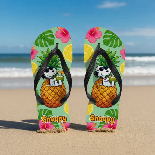 Snoopy Surfing Flip Flops - Detail View