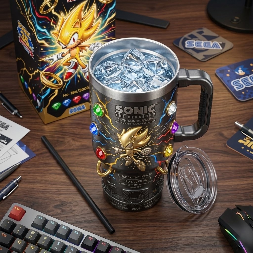 Sonic The Hedgehog 35th Anniversary Hyper Chaos Multiverse Edition Tumbler - Detail View