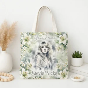 Stevie Nicks Personalized Watercolor White Lily Tote Bag