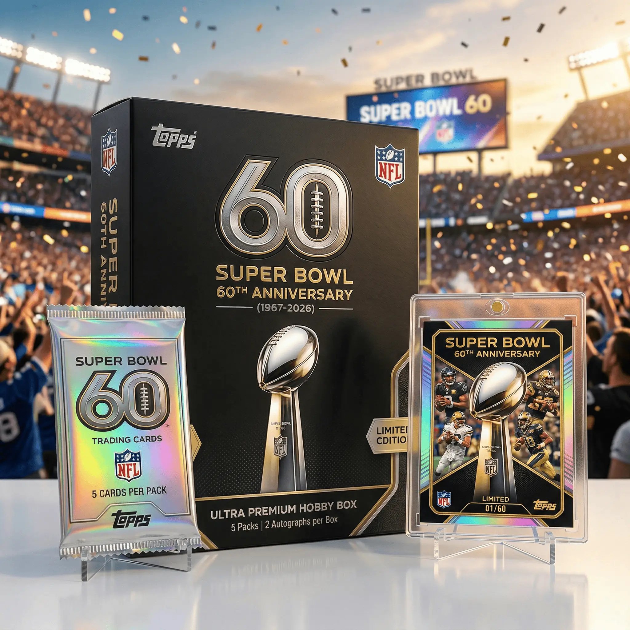 Super Bowl 60th Anniversary Hobby Box - Front View