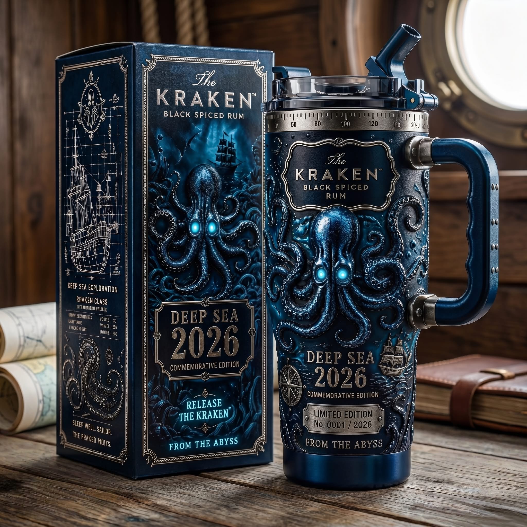 The KRAKEN Deep Sea 2026 Tumbler With Handle - Front View